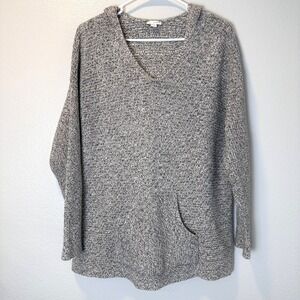 J JIll Pure Jill Size-L Womens Sweater Hooded Cable Knit Gray Coastal